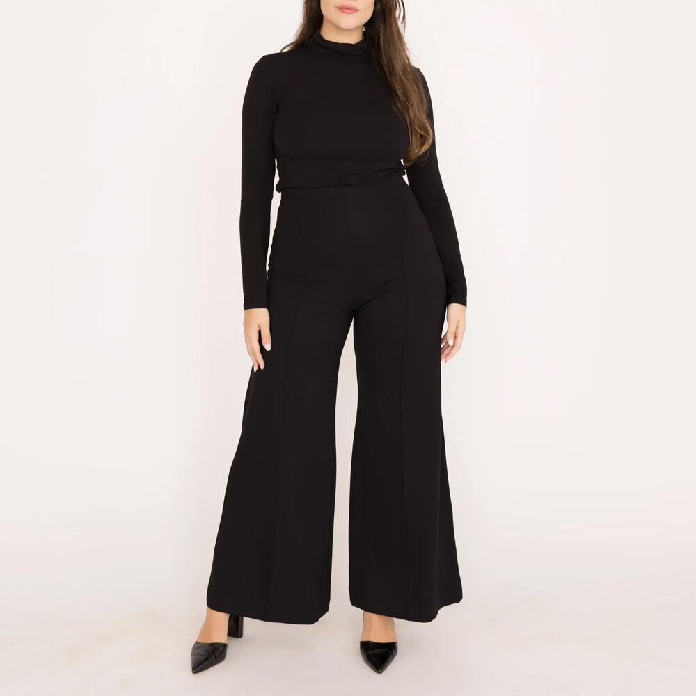 Ripley Rader Ponte Knit Standard Wide Leg Pant Black High Waist SZ L